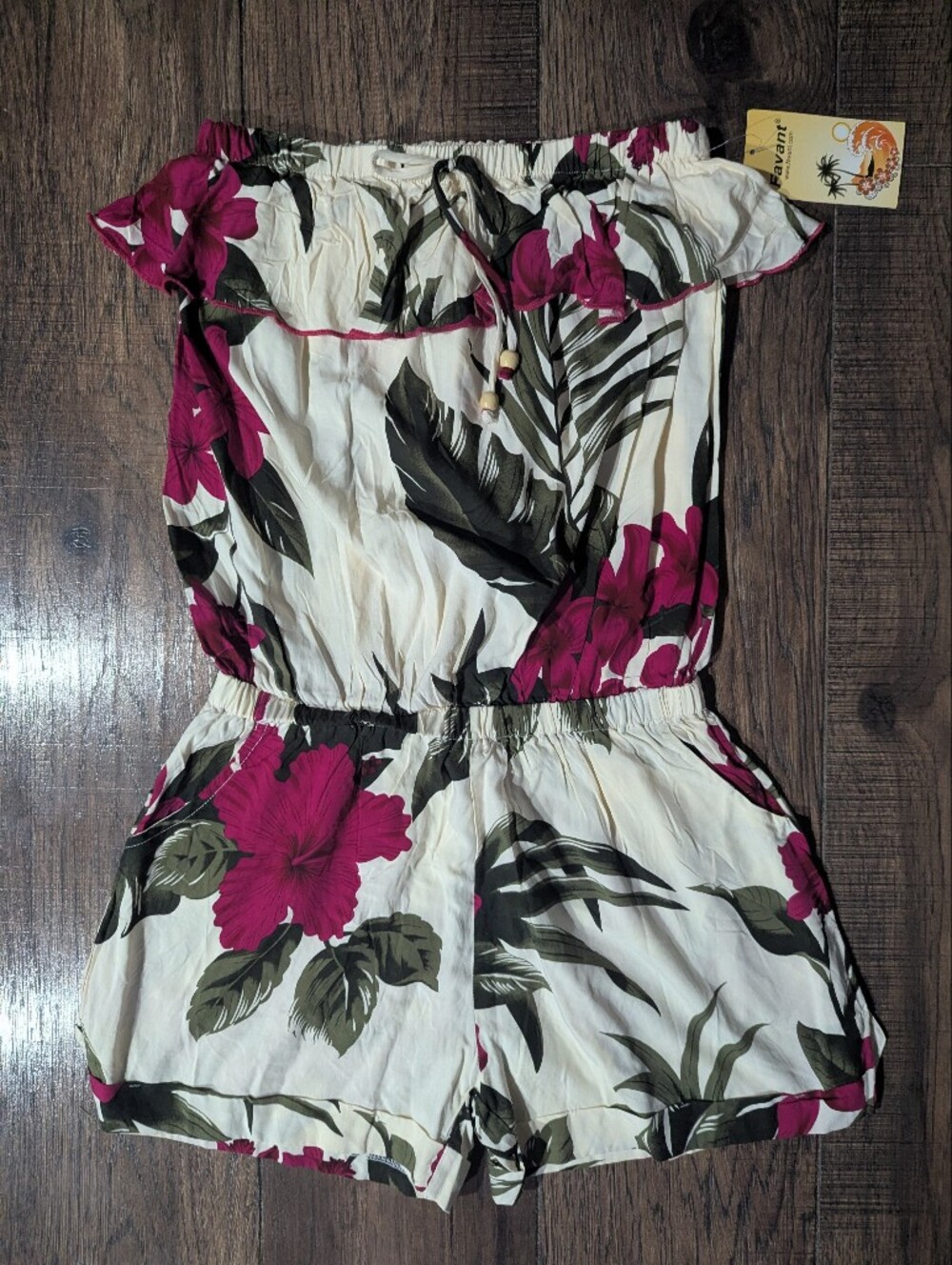 Favant Hawaii Womens Strapless Romper Shorts Bright Floral Size L NWT 100% rayon